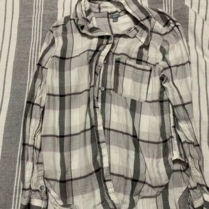 Aerie white and purple flannel plaid shirt